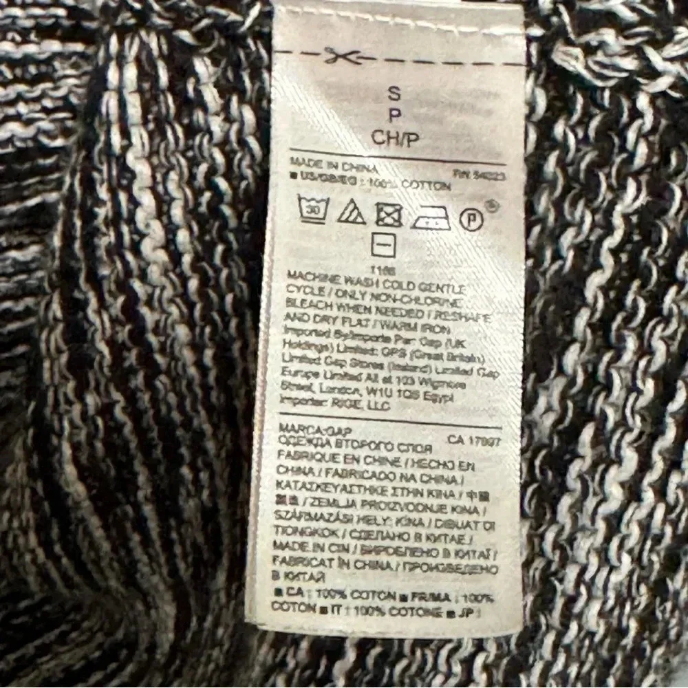 GAP Black and White Marled Textured Long Sweater Vest 100% Cotton Size Small